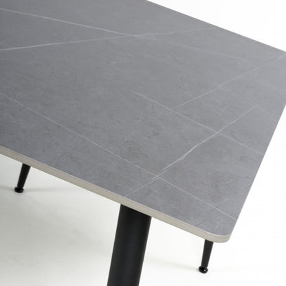 Monaco Small Ceramic Dining Table In Grey Granite Effect With Black Metal Legs