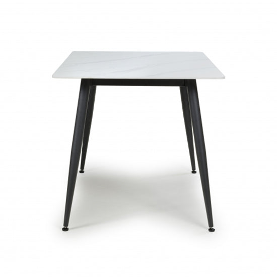 Monaco Small Ceramic Dining Table In White Marble Effect With Black Metal Legs