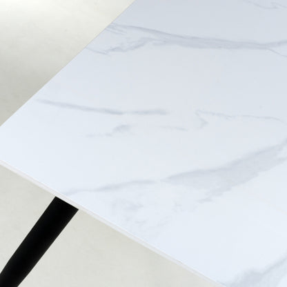 Monaco Small Ceramic Dining Table In White Marble Effect With Black Metal Legs