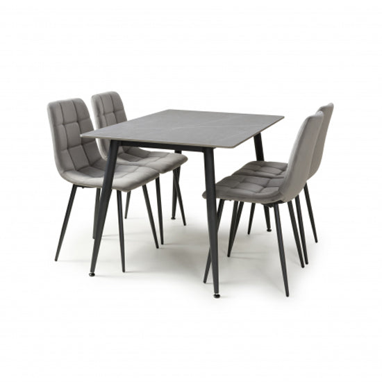 Monaco Small Grey Ceramic Dining Table With 4 Madison Grey Chairs