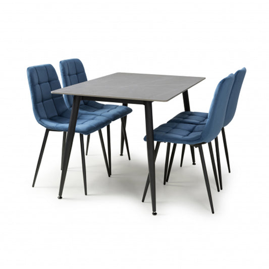 Monaco Small Grey Ceramic Dining Table With 4 Madison Blue Chairs