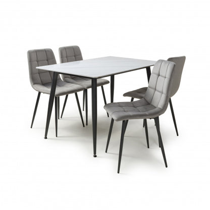 Monaco Small White Ceramic Dining Table With 4 Madison Grey Chairs
