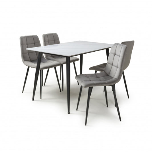 Monaco Small White Ceramic Dining Table With 4 Madison Grey Chairs