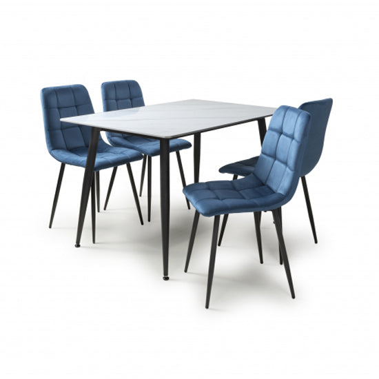 Monaco Small White Ceramic Dining Table With 4 Madison Blue Chairs