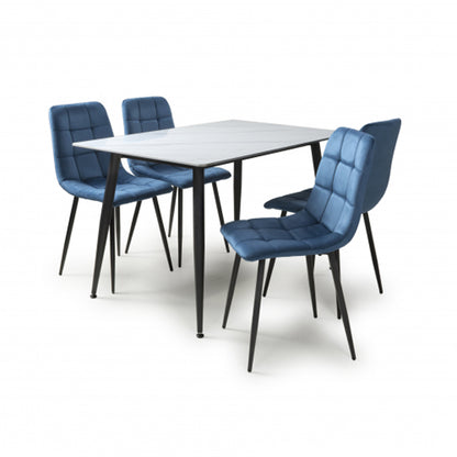 Monaco Small White Ceramic Dining Table With 4 Madison Blue Chairs