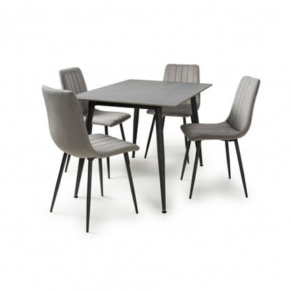 Monaco Small Grey Ceramic Dining Table With 4 Lisbon Grey Chairs