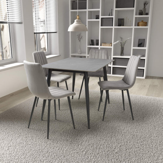 Monaco Small Grey Ceramic Dining Table With 4 Lisbon Grey Chairs