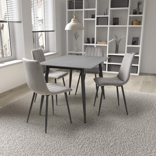 Monaco Small Grey Ceramic Dining Table With 4 Lisbon Grey Chairs