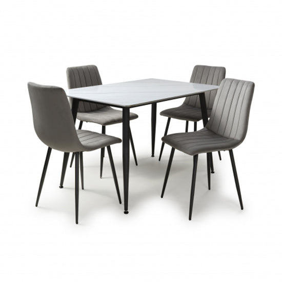 Monaco Small White Ceramic Dining Table With 4 Lisbon Grey Chairs