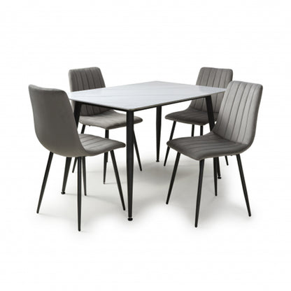 Monaco Small White Ceramic Dining Table With 4 Lisbon Grey Chairs