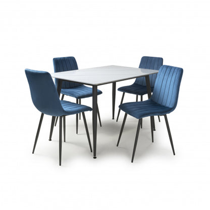 Monaco Small White Ceramic Dining Table With 4 Lisbon Blue Chairs