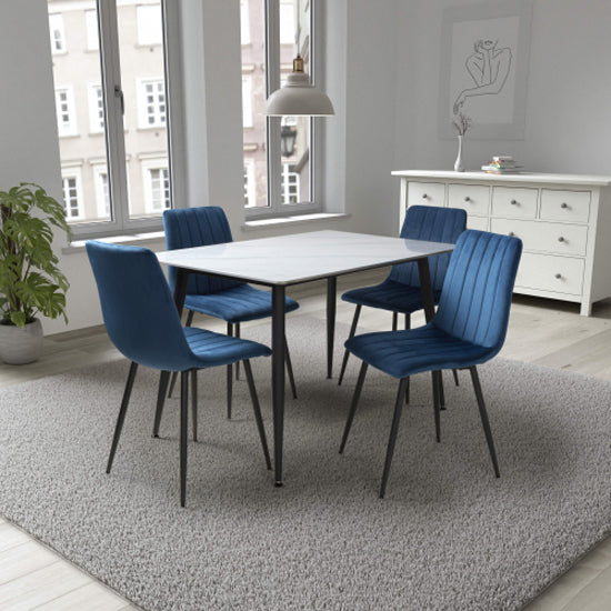 Monaco Small White Ceramic Dining Table With 4 Lisbon Blue Chairs