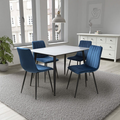 Monaco Small White Ceramic Dining Table With 4 Lisbon Blue Chairs