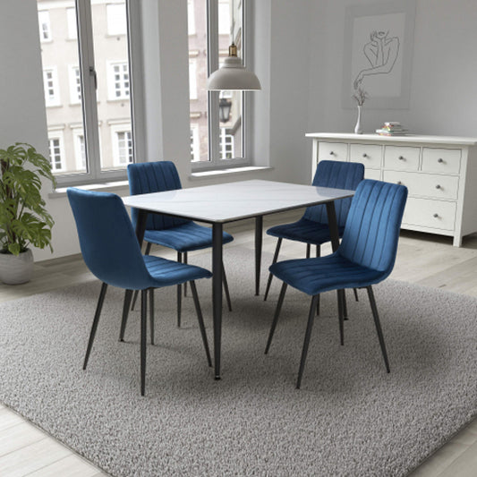 Monaco Small White Ceramic Dining Table With 4 Lisbon Blue Chairs