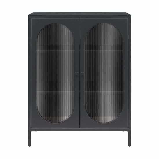 Luna Metal Storage Cabinet With 2 Fluted Glass Doors In Black