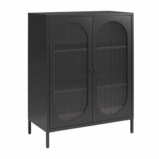 Luna Metal Storage Cabinet With 2 Fluted Glass Doors In Black