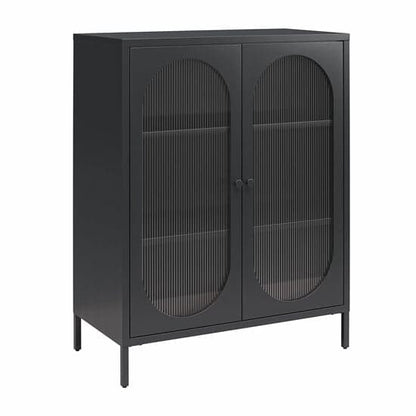 Luna Metal Storage Cabinet With 2 Fluted Glass Doors In Black