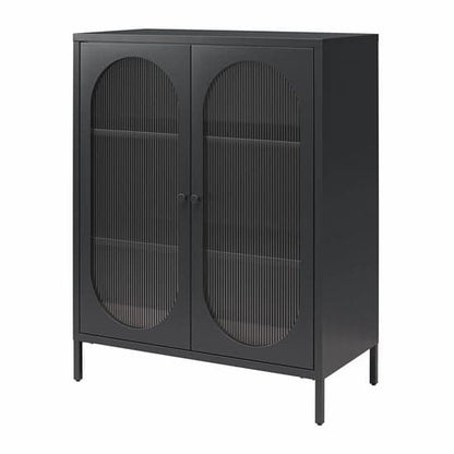 Luna Metal Storage Cabinet With 2 Fluted Glass Doors In Black