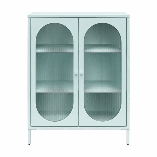 Luna Metal Storage Cabinet With 2 Fluted Glass Doors In Sky Blue
