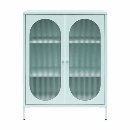 Luna Metal Storage Cabinet With 2 Fluted Glass Doors In Sky Blue
