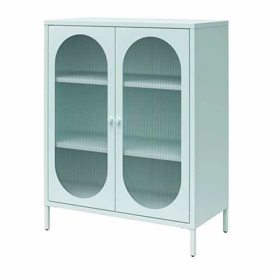 Luna Metal Storage Cabinet With 2 Fluted Glass Doors In Sky Blue
