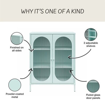 Luna Metal Storage Cabinet With 2 Fluted Glass Doors In Sky Blue