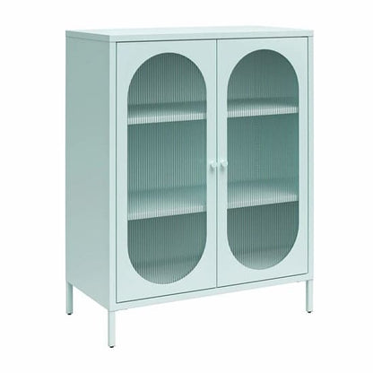 Luna Metal Storage Cabinet With 2 Fluted Glass Doors In Sky Blue