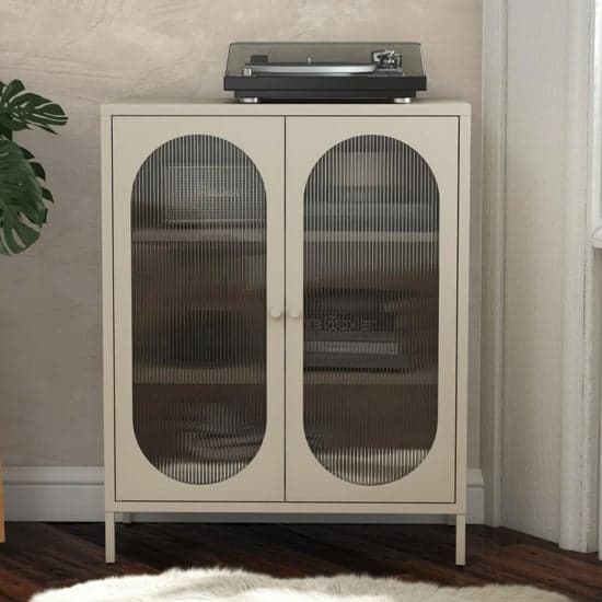 Luna Metal Storage Cabinet With 2 Fluted Glass Doors In Parchment