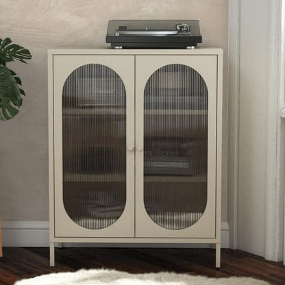 Luna Metal Storage Cabinet With 2 Fluted Glass Doors In Parchment