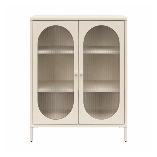 Luna Metal Storage Cabinet With 2 Fluted Glass Doors In Parchment