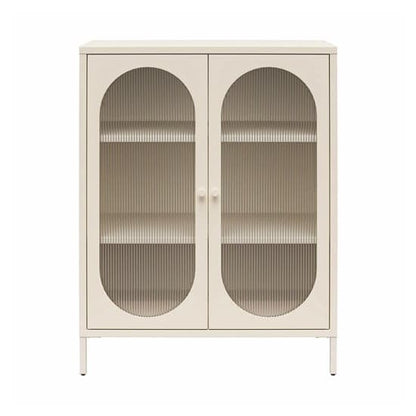 Luna Metal Storage Cabinet With 2 Fluted Glass Doors In Parchment