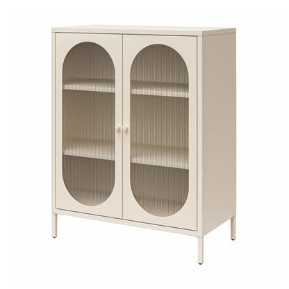 Luna Metal Storage Cabinet With 2 Fluted Glass Doors In Parchment