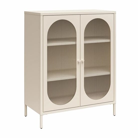 Luna Metal Storage Cabinet With 2 Fluted Glass Doors In Parchment