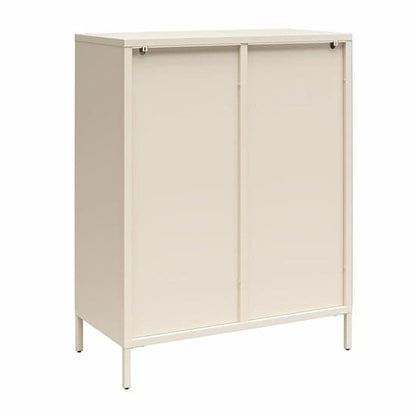 Luna Metal Storage Cabinet With 2 Fluted Glass Doors In Parchment