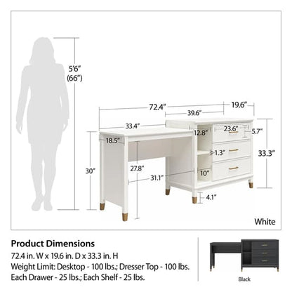 Westerleigh 3 In 1 Wooden TV Stand With 3 Drawers In White