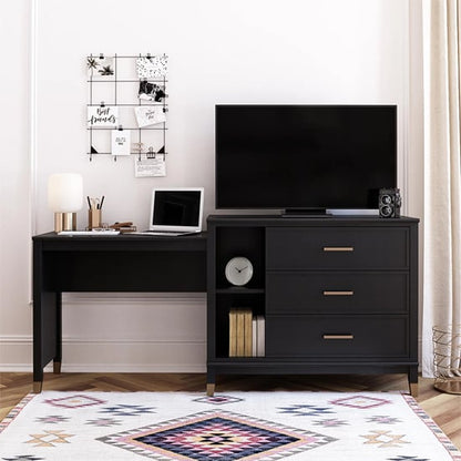 Westerleigh 3 In 1 Wooden TV Stand With 3 Drawers In Black