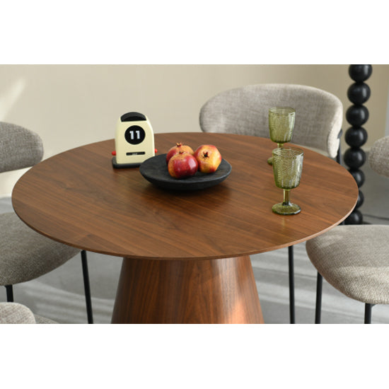 Claremont Round Wooden Dining Table In Walnut Polished Wood Grain Effect
