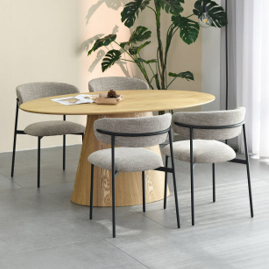 Cleveland Natural Wooden Oval Dining Table With 4 Marisa Oatmeal Chairs