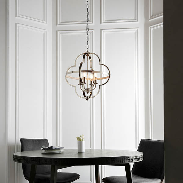 Barton Clear Faceted 4 Lights Ceiling Pendant Light In Bright Nickel