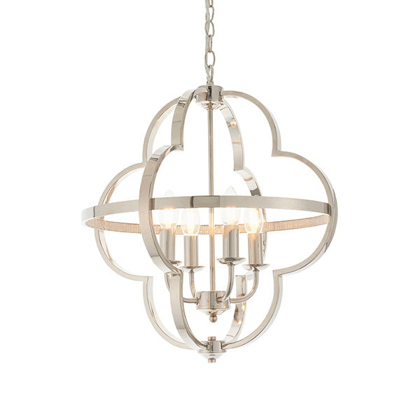 Barton Clear Faceted 4 Lights Ceiling Pendant Light In Bright Nickel