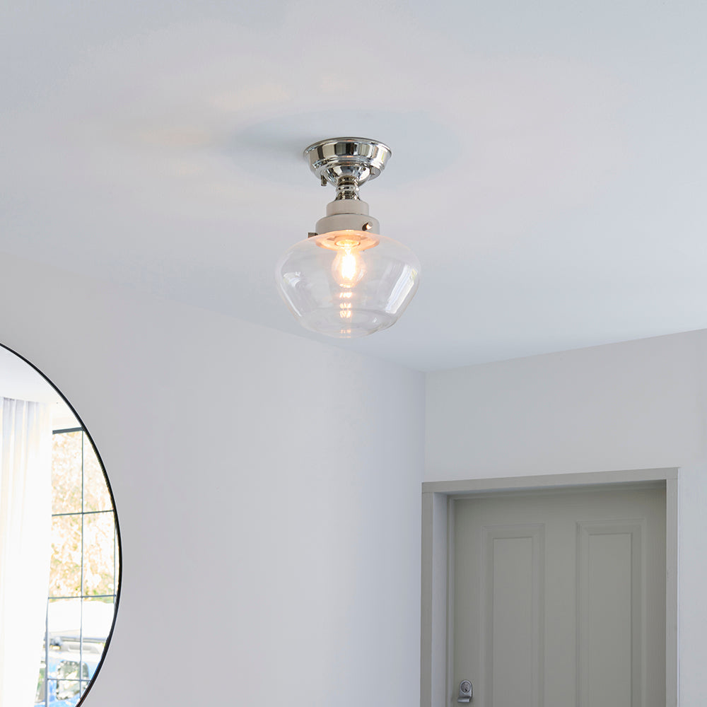 Camberley Clear Glass Shade Semi Flush Ceiling Light In Polished Nickel
