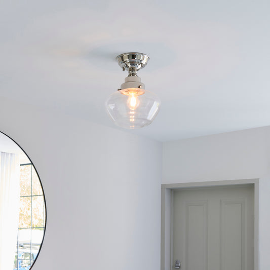 Camberley Clear Glass Shade Semi Flush Ceiling Light In Polished Nickel