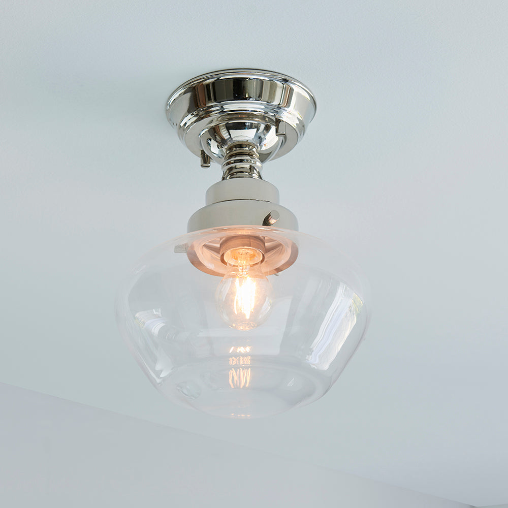 Camberley Clear Glass Shade Semi Flush Ceiling Light In Polished Nickel
