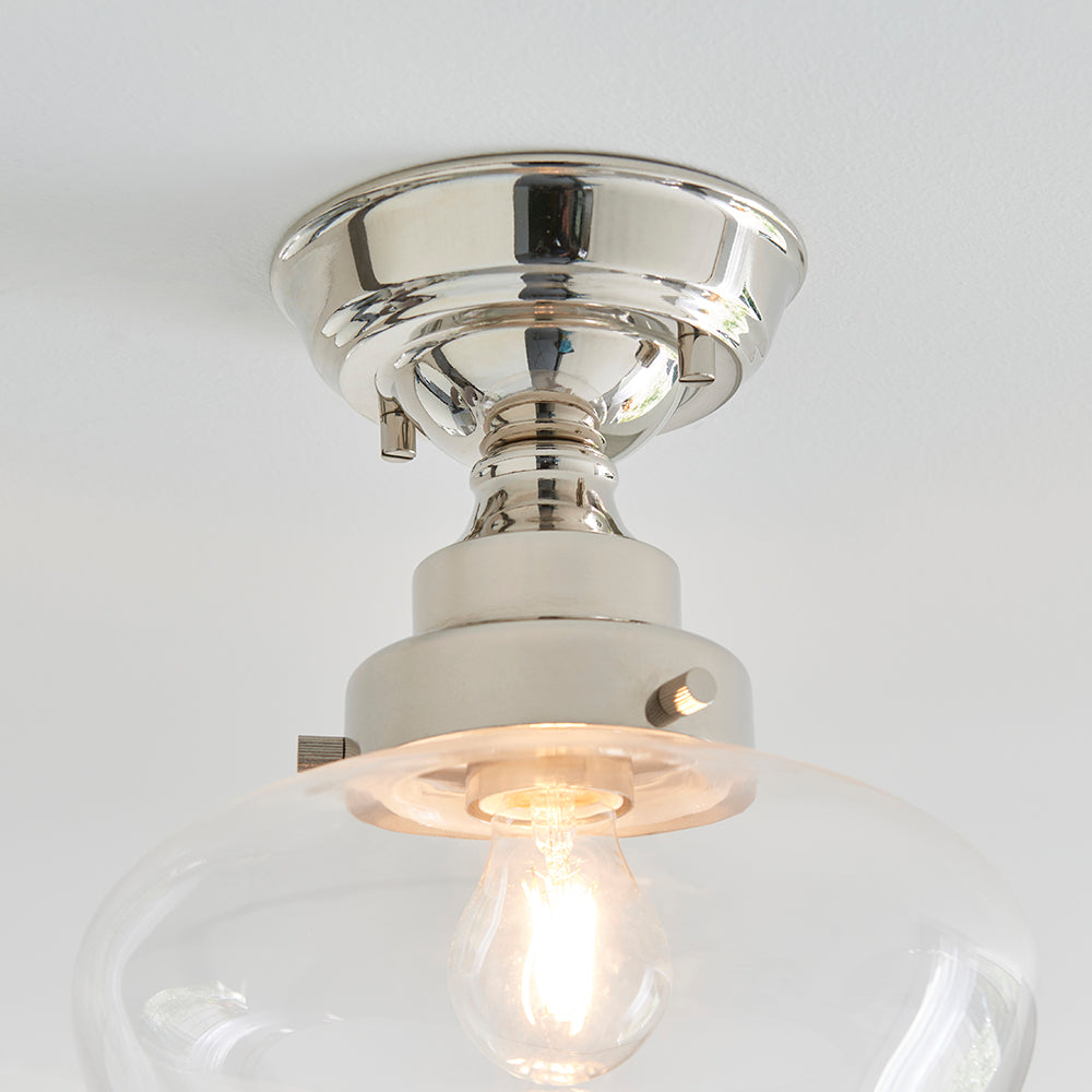 Camberley Clear Glass Shade Semi Flush Ceiling Light In Polished Nickel