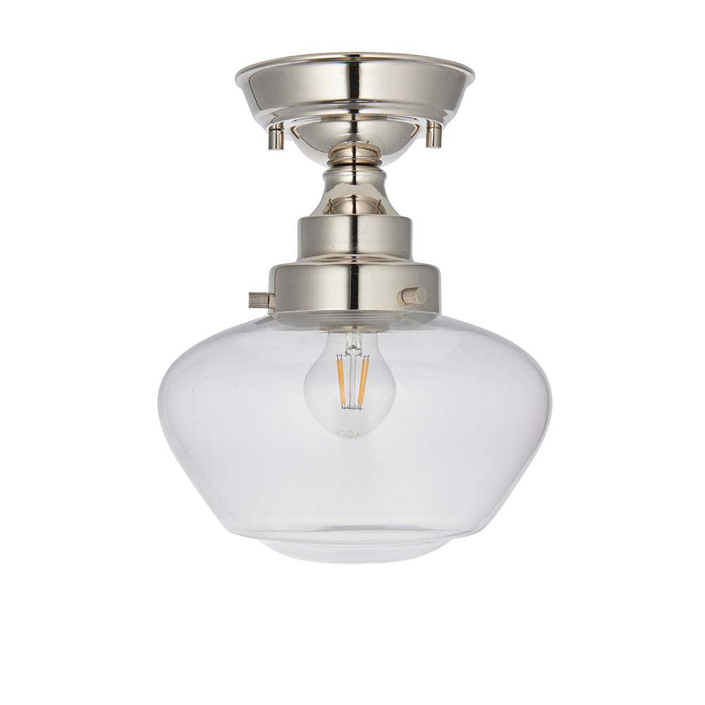 Camberley Clear Glass Shade Semi Flush Ceiling Light In Polished Nickel
