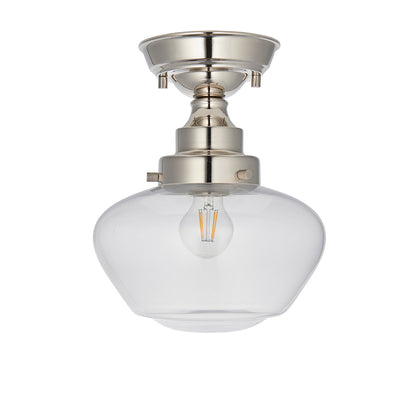 Camberley Clear Glass Shade Semi Flush Ceiling Light In Polished Nickel