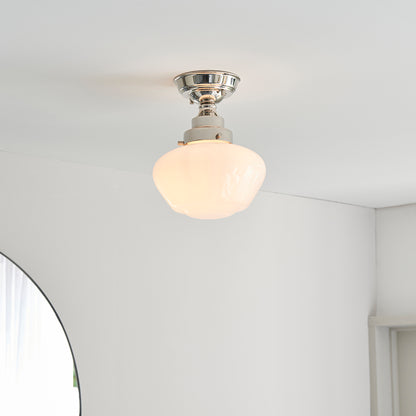 Camberley Opal Glass Shade Semi Flush Ceiling Light In Polished Nickel