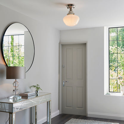 Camberley Opal Glass Shade Semi Flush Ceiling Light In Polished Nickel