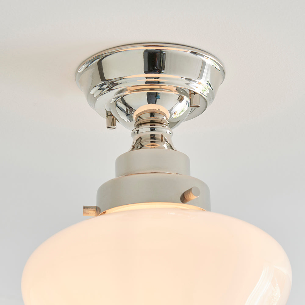 Camberley Opal Glass Shade Semi Flush Ceiling Light In Polished Nickel
