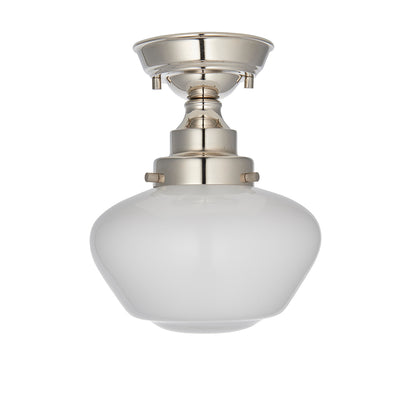 Camberley Opal Glass Shade Semi Flush Ceiling Light In Polished Nickel
